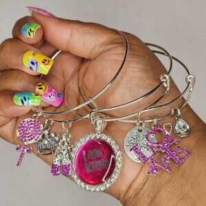 I Am Kind Dark Pink Affirmation Manifestation Silver Bangle Set